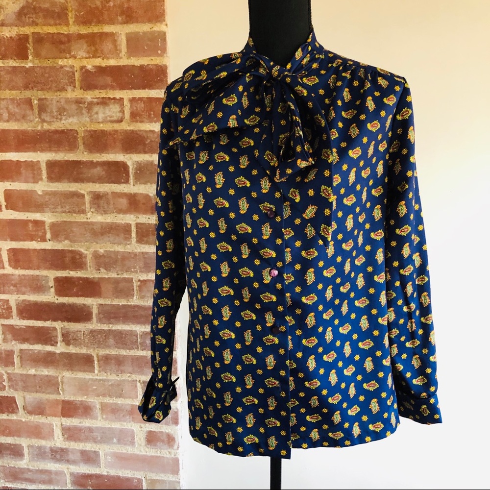 Vintage Lee Mar Blue Paisley Blouse Roughly Sz M